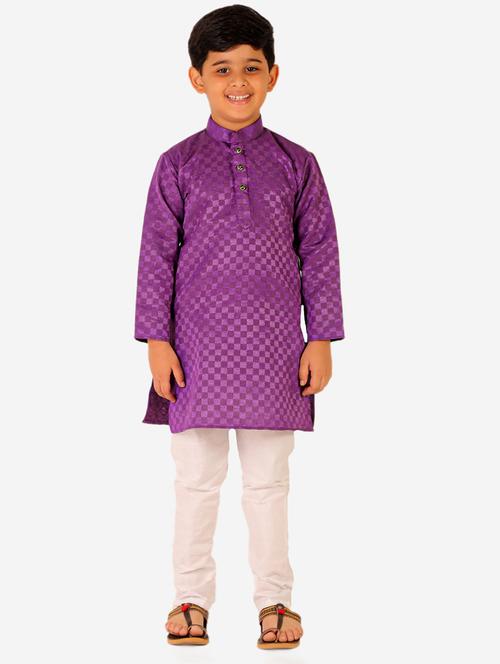 purple self designed mandarin neck kurta set - 20370280 - Very Small Image - 1