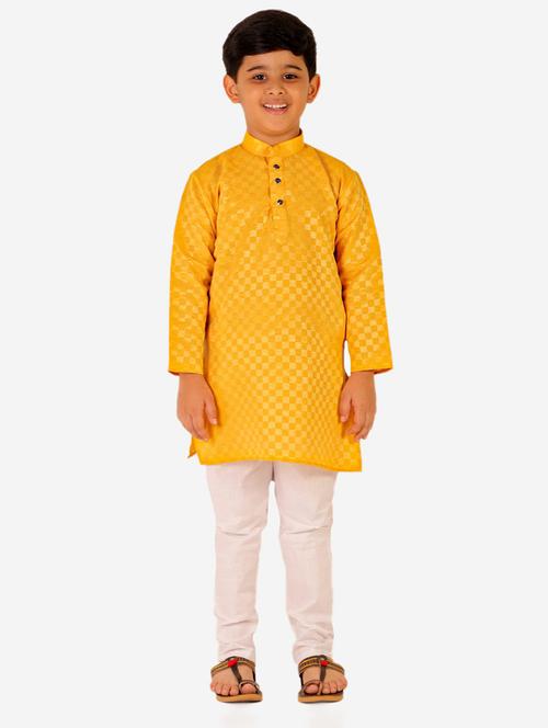 yellow self designed mandarin neck kurta set - 20370287 - Very Small Image - 1