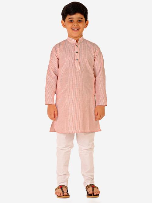 orange striped mandarin neck kurta set - 20370315 - Very Small Image - 1