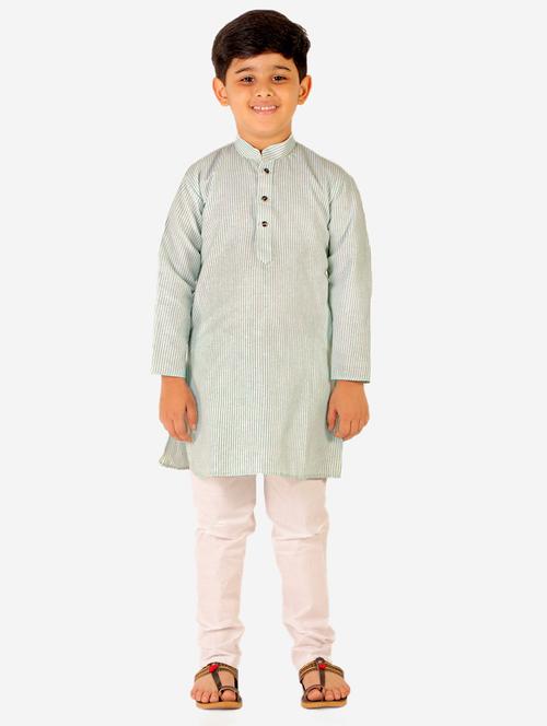 light blue striped mandarin neck kurta set - 20370316 - Very Small Image - 1