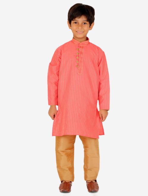 pink striped mandarin neck kurta set - 20370325 - Very Small Image - 1