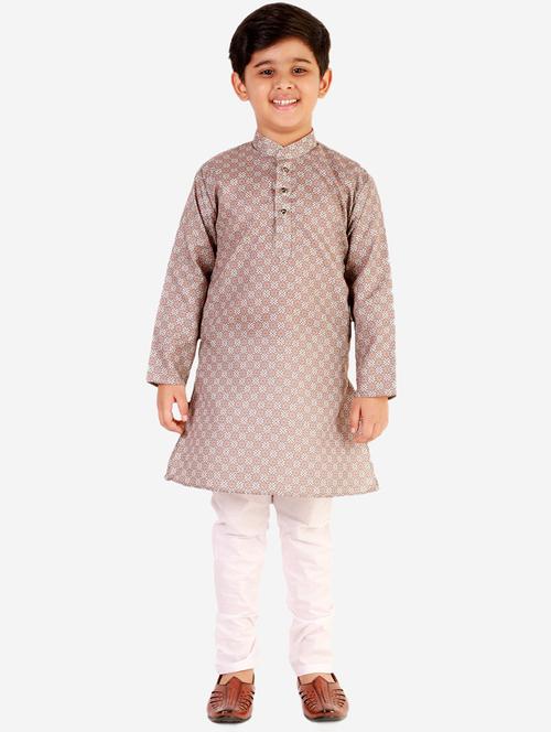 brown printed mandarin neck kurta set - 20370336 - Very Small Image - 1