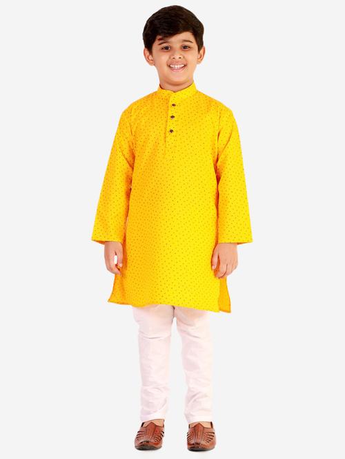yellow printed mandarin neck kurta set - 20370337 - Very Small Image - 1