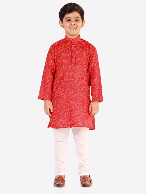 red printed mandarin neck kurta set - 20370360 - Very Small Image - 1