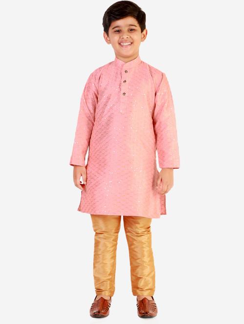 pink self designed mandarin neck kurta set - 20370392 - Very Small Image - 1