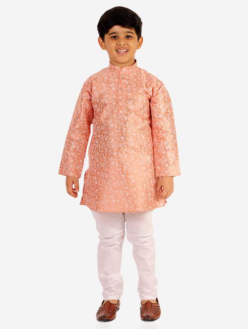 orange floral print mandarin neck kurta set - 20370444 - Very Small Image - 1