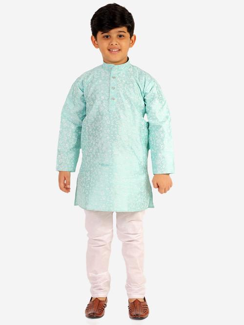 light blue floral print mandarin neck kurta set - 20370446 - Very Small Image - 1