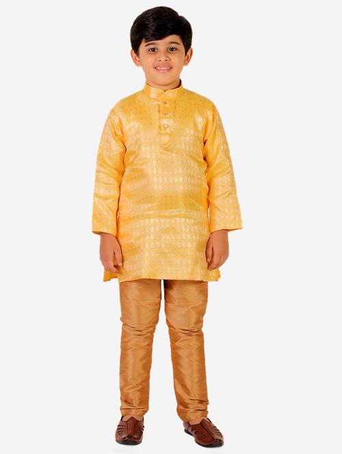 yellow self designed mandarin neck kurta set - 20370448 - Very Small Image - 1