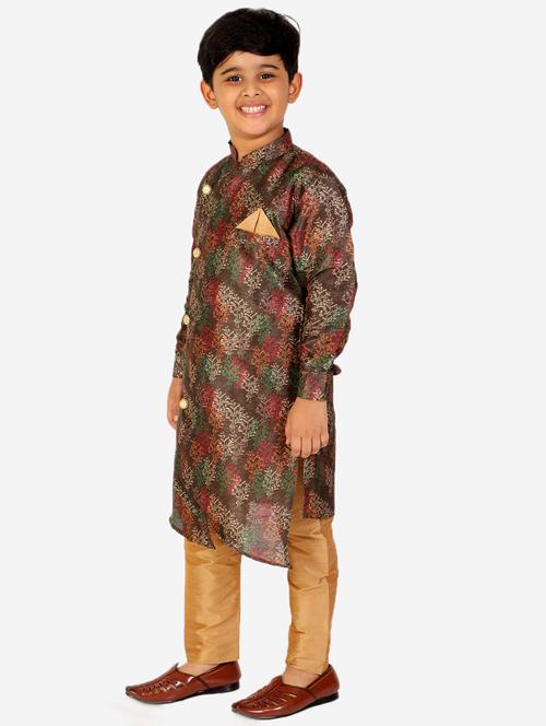 olive self designed mandarin neck kurta set - 20370471 - Very Small Image - 1