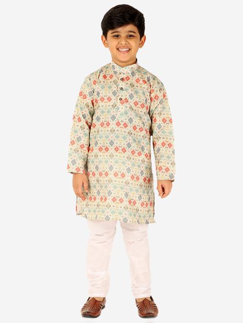 beige printed mandarin neck kurta set - 20370491 - Very Small Image - 1