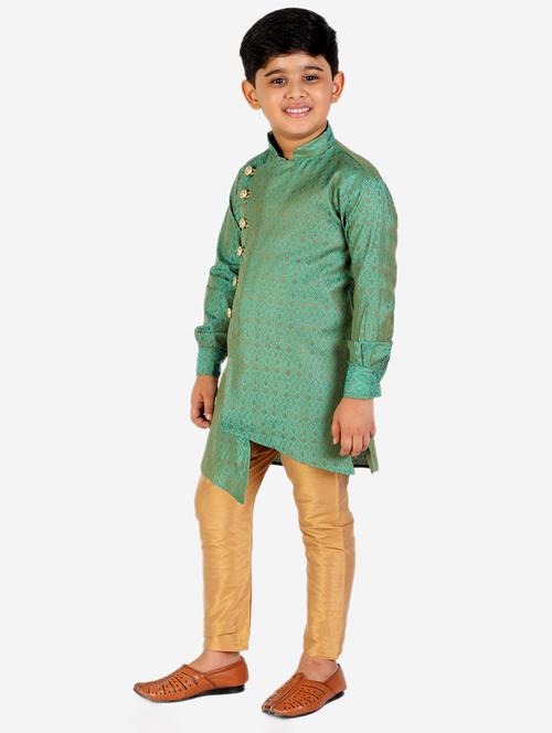 green self designed mandarin neck kurta set - 20370562 - Very Small Image - 1