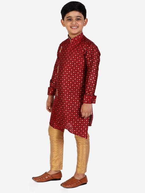 maroon self designed mandarin neck kurta set - 20370570 - Very Small Image - 1