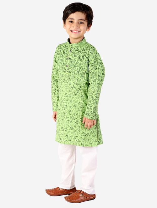 green printed mandarin neck kurta set - 20370575 - Very Small Image - 1