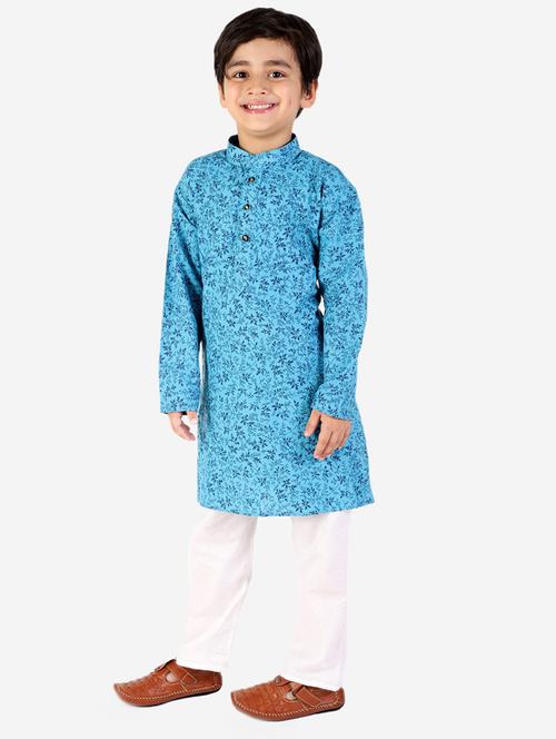blue printed mandarin neck kurta set - 20370576 - Very Small Image - 1