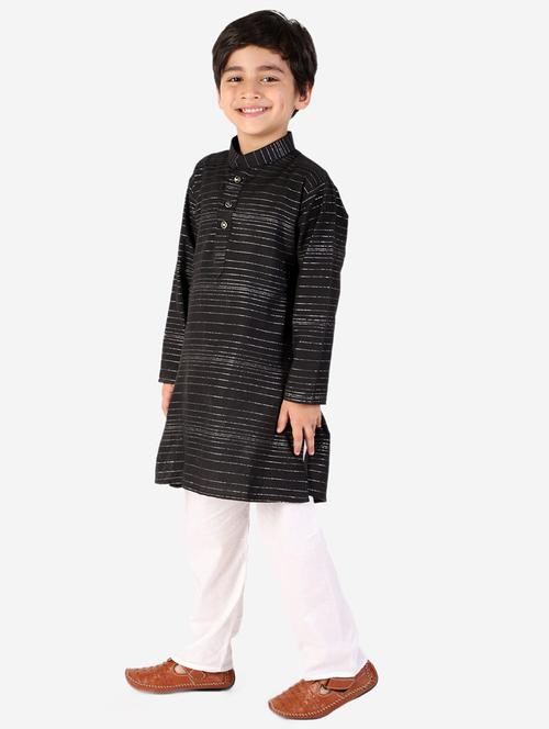 black striped mandarin neck kurta set - 20370640 - Very Small Image - 1