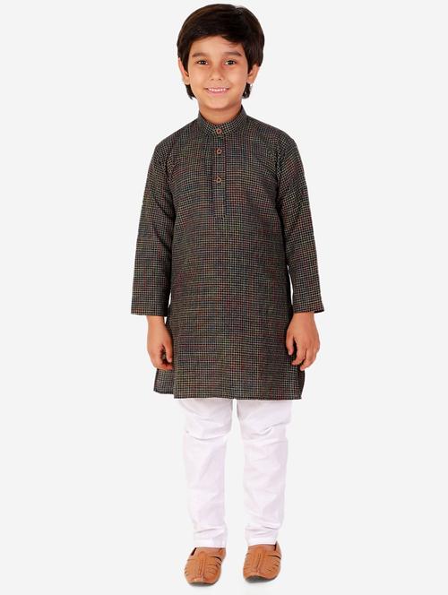 black checkered mandarin neck kurta set - 20370663 - Very Small Image - 1