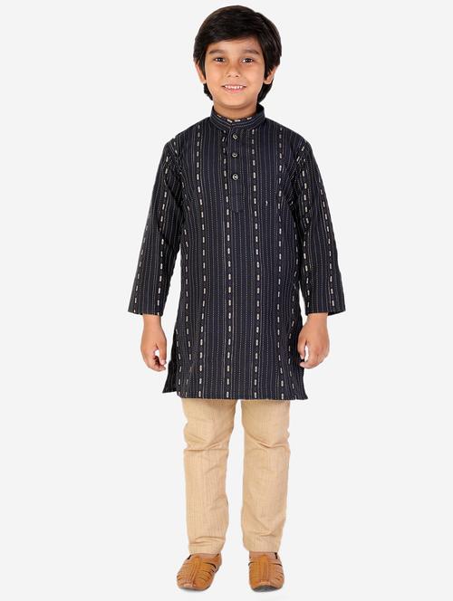 black striped mandarin neck kurta set - 20370726 - Very Small Image - 1