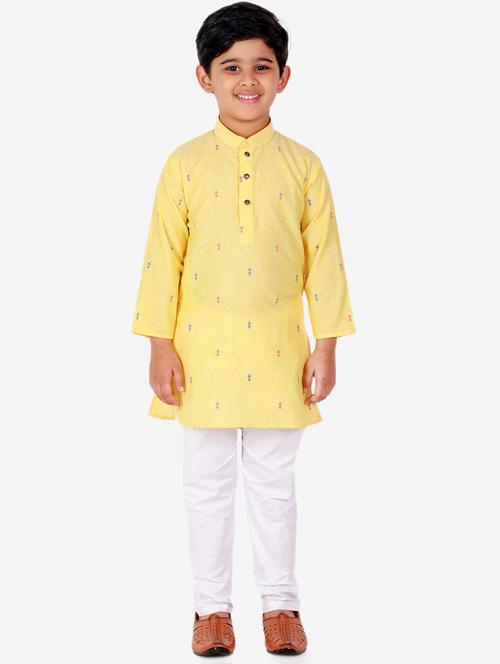 yellow printed mandarin neck kurta set - 20370736 - Very Small Image - 1