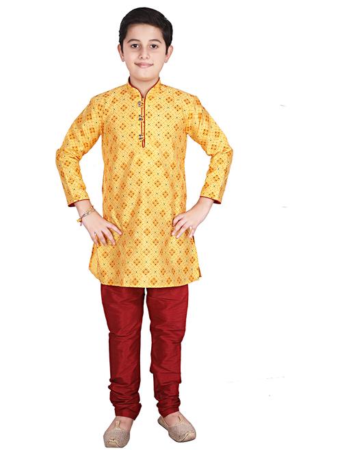 yellow printed mandarin neck kurta set - 20370748 - Very Small Image - 1