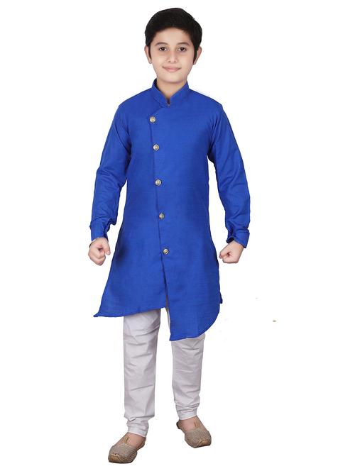 blue solid mandarin neck kurta set - 20370774 - Very Small Image - 1