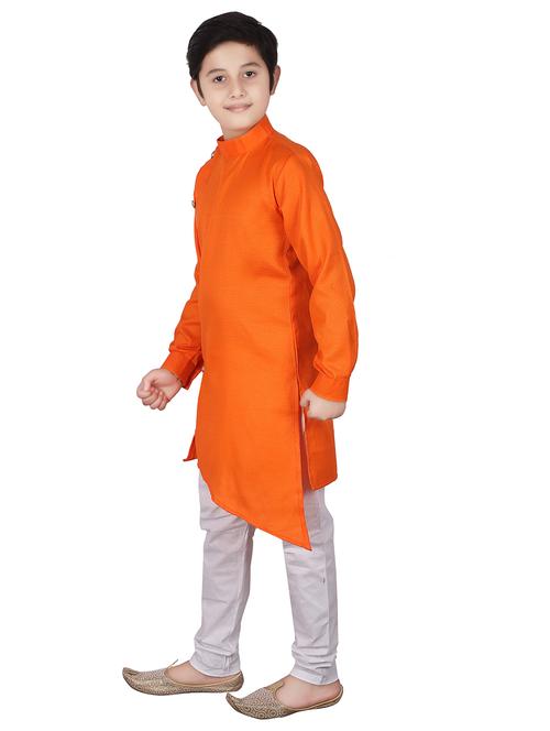 orange solid mandarin neck kurta set - 20370781 - Very Small Image - 1