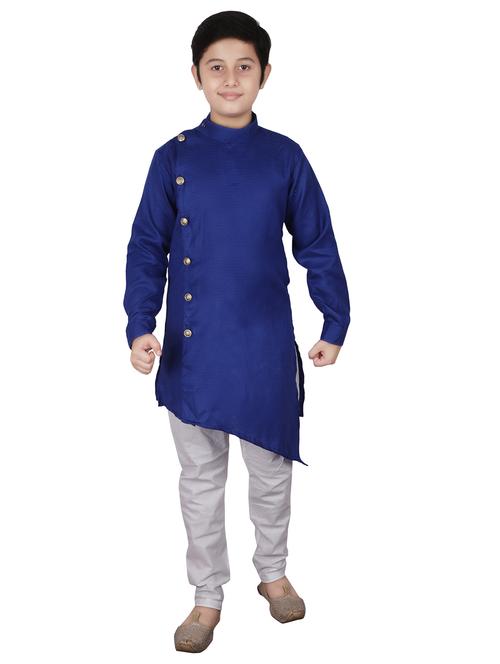 blue solid mandarin neck kurta set - 20370784 - Very Small Image - 1