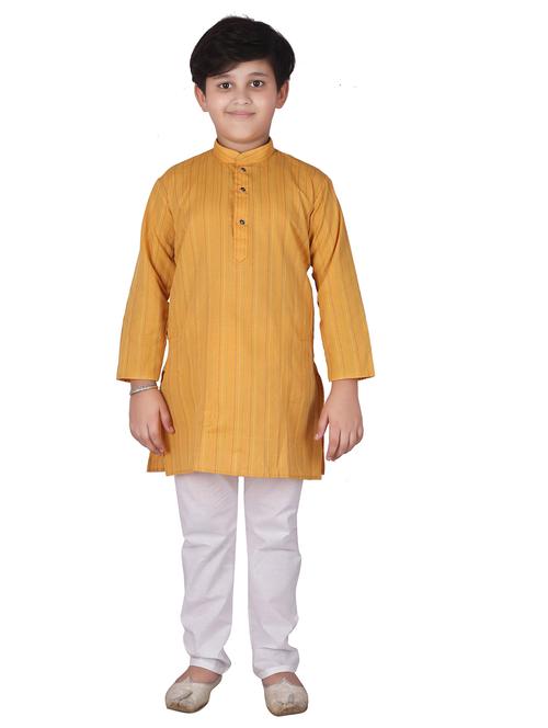 yellow striped mandarin neck kurta set - 20370798 - Very Small Image - 1