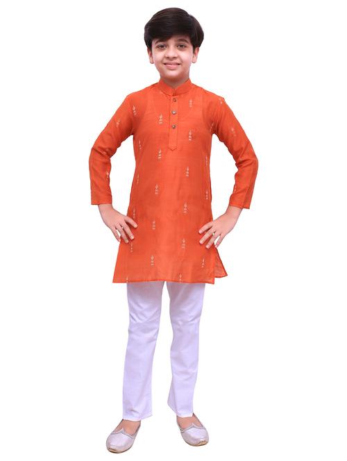 orange self designed mandarin neck kurta set - 20370807 - Very Small Image - 1