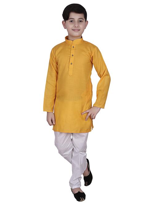 yellow solid mandarin neck kurta set - 20370815 - Very Small Image - 1