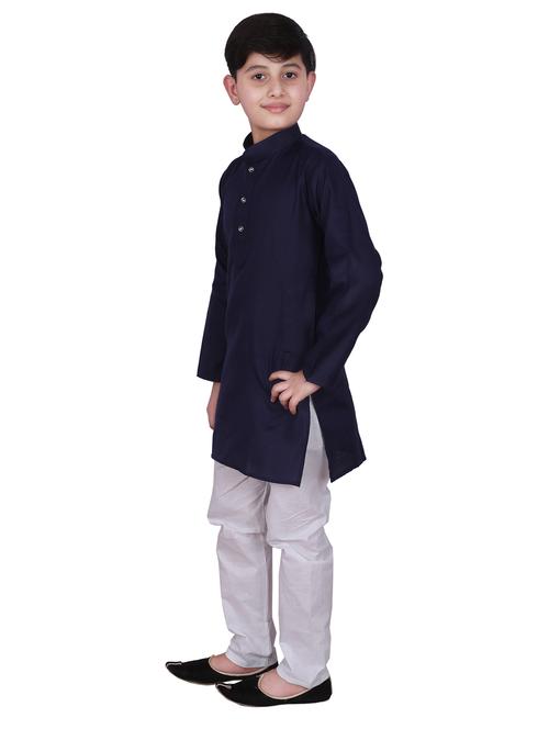 navy blue solid mandarin neck kurta set - 20370817 - Very Small Image - 1