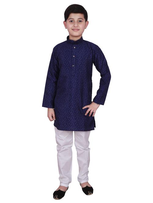 navy blue printed mandarin neck kurta set - 20370825 - Very Small Image - 1