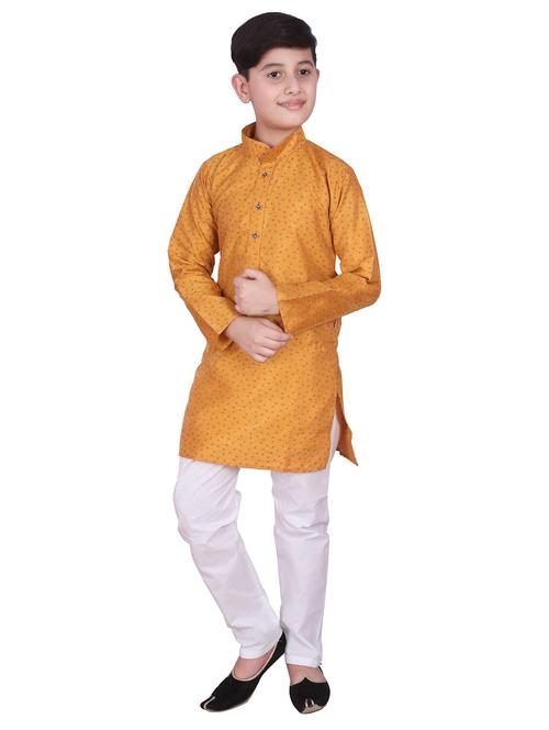 yellow printed mandarin neck kurta set - 20370826 - Very Small Image - 1