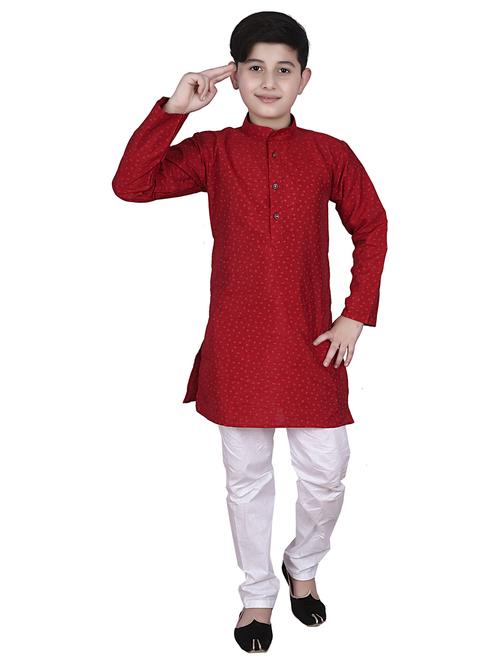 maroon printed mandarin neck kurta set - 20370827 - Very Small Image - 1