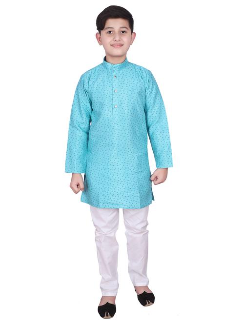 light blue printed mandarin neck kurta set - 20370828 - Very Small Image - 1
