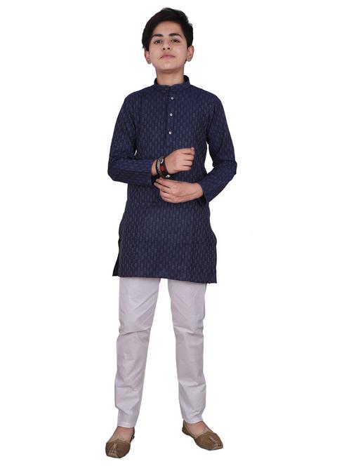 navy blue self designed mandarin neck kurta set - 20370839 - Very Small Image - 1