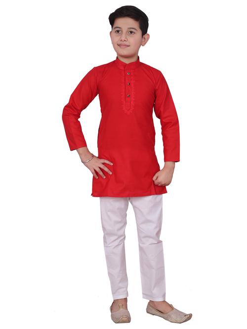 red solid mandarin neck kurta set - 20370846 - Very Small Image - 1