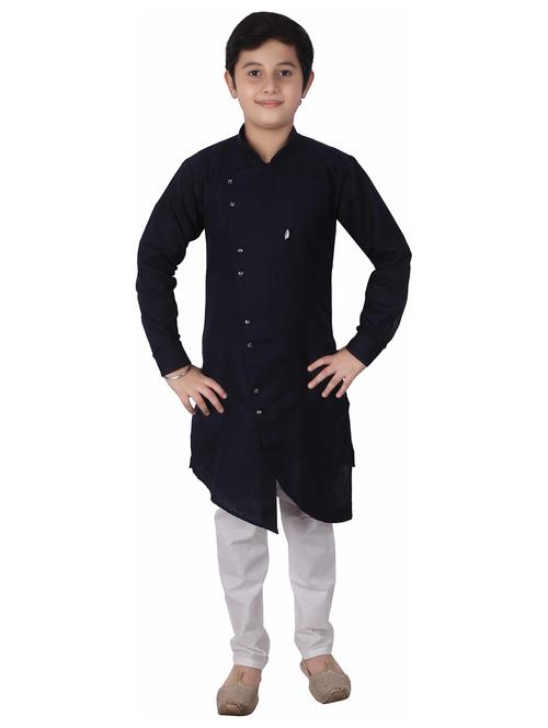 navy blue solid mandarin neck kurta set - 20370862 - Very Small Image - 1