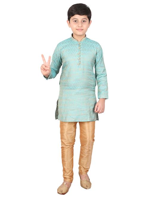 light blue self designed mandarin neck kurta set - 20370865 - Very Small Image - 1