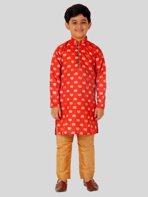 red paisley print mandarin neck kurta set - 20370896 - Very Small Image - 1