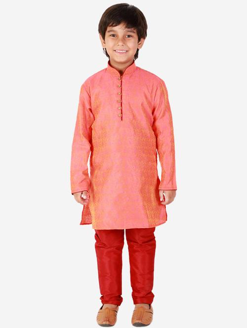 pink self designed mandarin neck kurta set - 20370906 - Very Small Image - 1