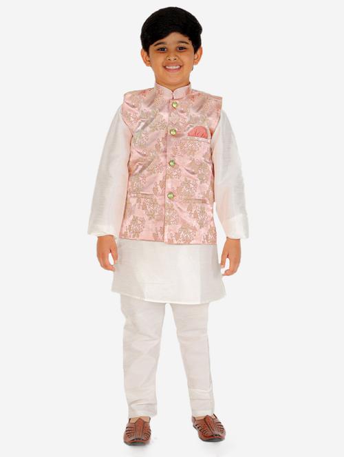 white kurta set with self designed nehru jacket - 20370913 - Very Small Image - 1