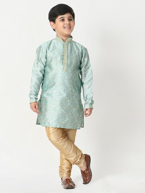 light blue self designed mandarin neck kurta set - 20370954 - Very Small Image - 1