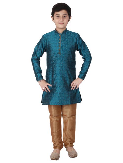 teal self designed mandarin neck kurta set - 20370956 - Very Small Image - 1