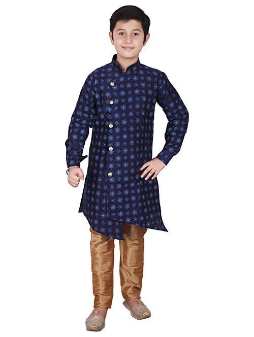 navy blue self designed mandarin neck kurta set - 20370974 - Very Small Image - 1