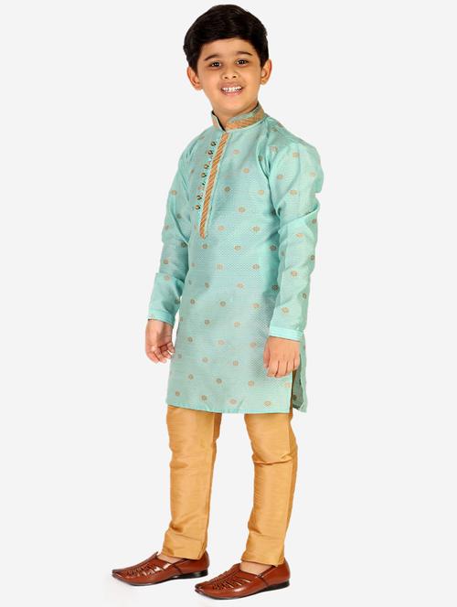 light blue self designed mandarin neck kurta set - 20370982 - Very Small Image - 1