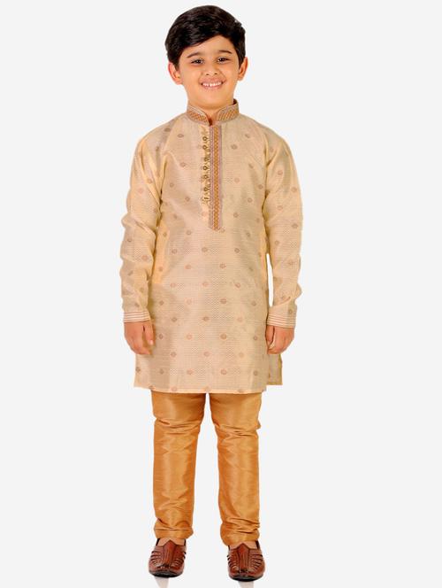 gold self designed mandarin neck kurta set - 20370987 - Very Small Image - 1