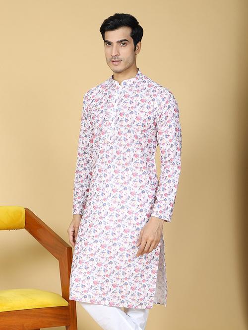 men multi colored floral print cotton kurta - 20372767 - Very Small Image - 1