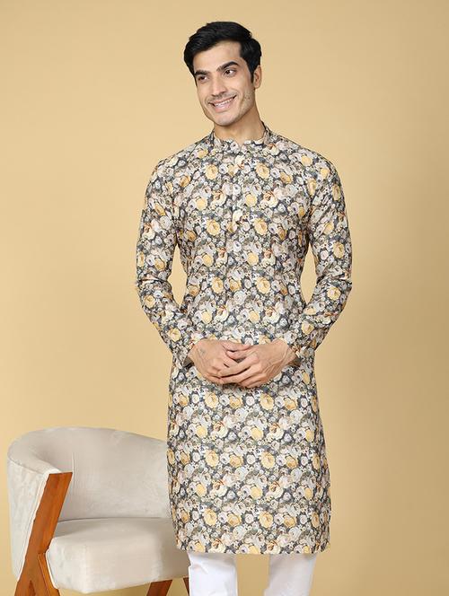 men multi colored floral print cotton long kurta - 20372775 - Very Small Image - 1