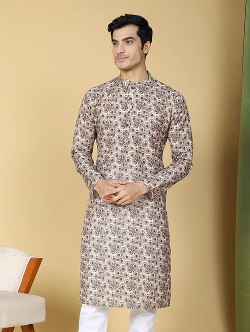 men multi colored printed cotton long kurta - 20372778 - Very Small Image - 1