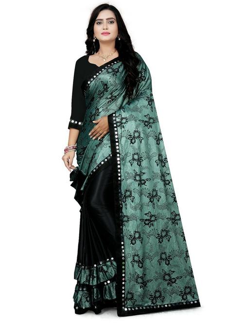women black printed lace work saree with blouse - 20373188 - Very Small Image - 1
